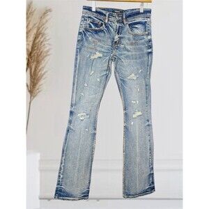 KINDRED Tall Men’s W30 L35 Bootcut Patched Distressed Jeans Brown & White Paint